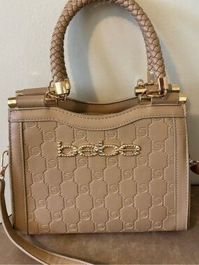 Bebe Celia Beige Women's Top-Handle Satchel with Gold Hardware